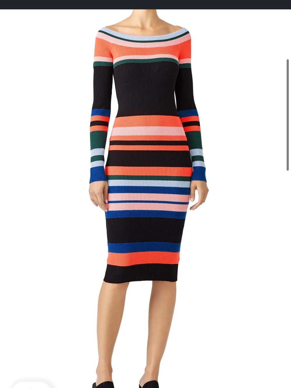 Striped Ribbed Pencil Skirt Dress in Black and Multicolor